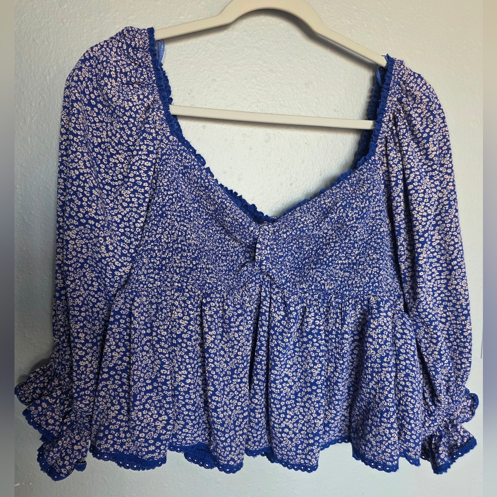 Free People Blue Floral Blouse Size M